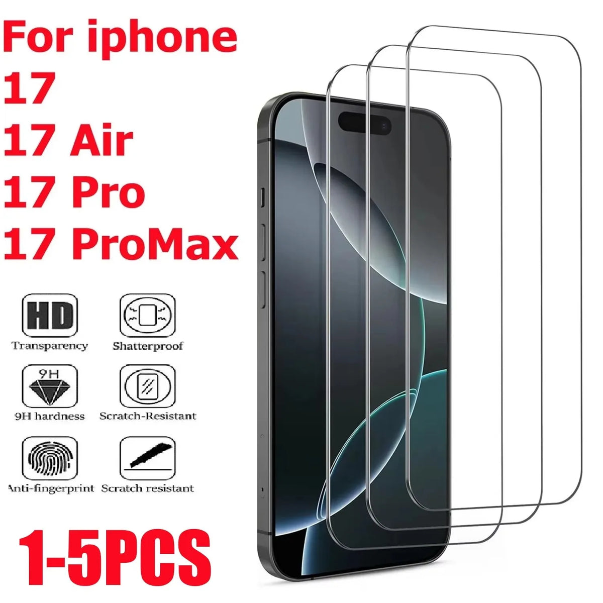 1-5PCS High-definition Tempered Glass for iPhone 17 Pro 17 Pro Max  Protective Film for iPhone 17 Air 17 Pro Max