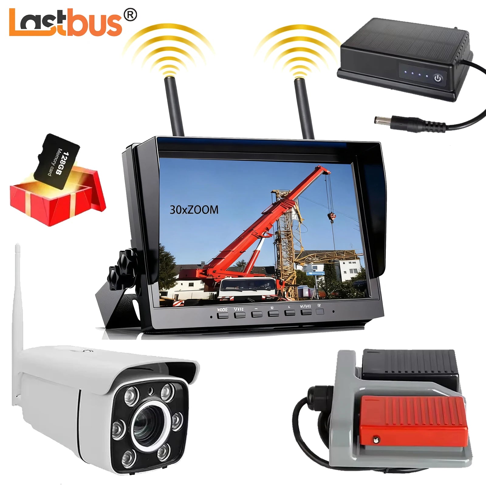Lastbus Digital Wireless Tower Crane 30x Zoom Monitoring Camera Car Reversing 10.1" Quad DVR Monitor kits For Tower Crane Car Mobile World