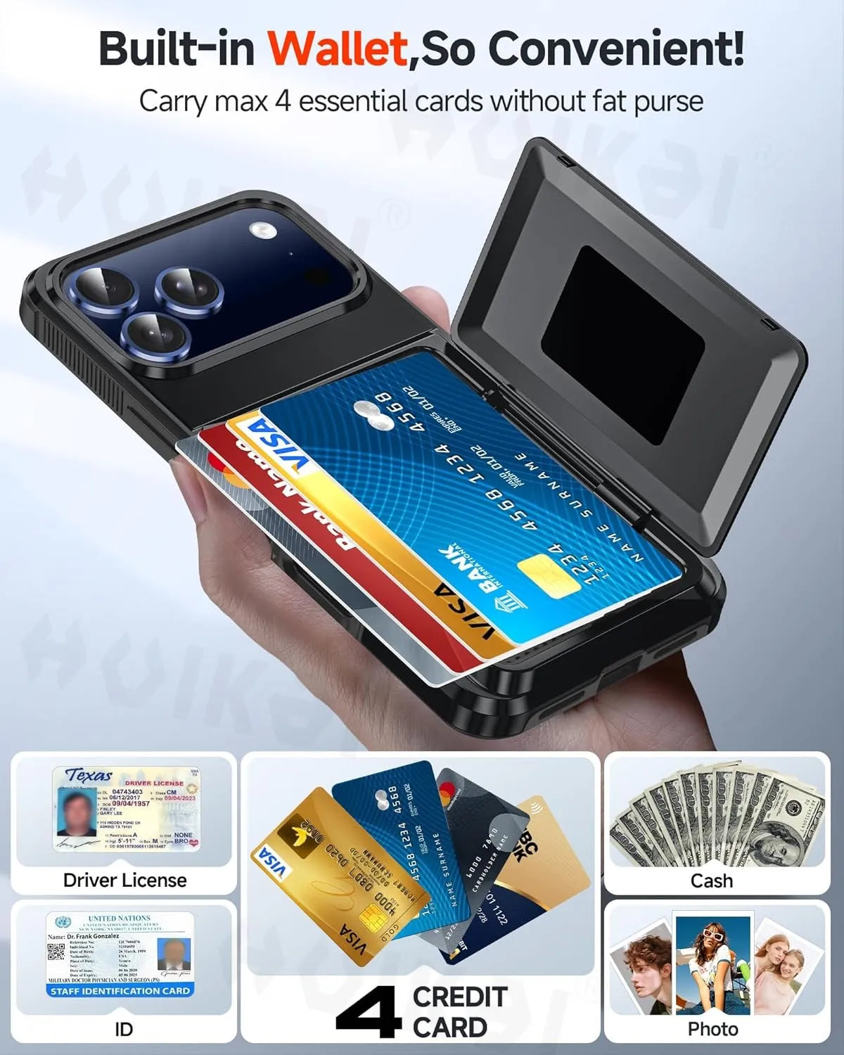 Wallet Case For iPhone 18 Pro Max 17 Pro Max 16 15 14 13 Protective Credit ID Card Holder Heavy Duty Protection Shockproof Cover