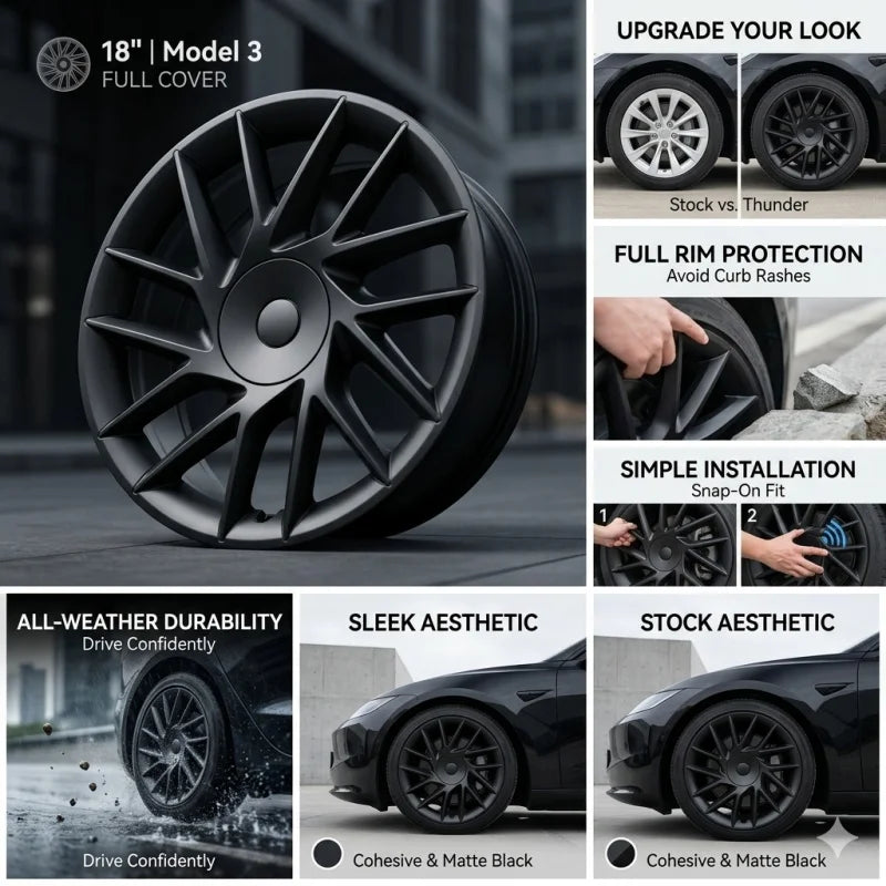 4Pcs 18 Inch Wheel Covers For Model 3 Highland 2024 Replacement Hubcaps Full Rim Protectors  Accessories Cover Full Wrap Hubcap