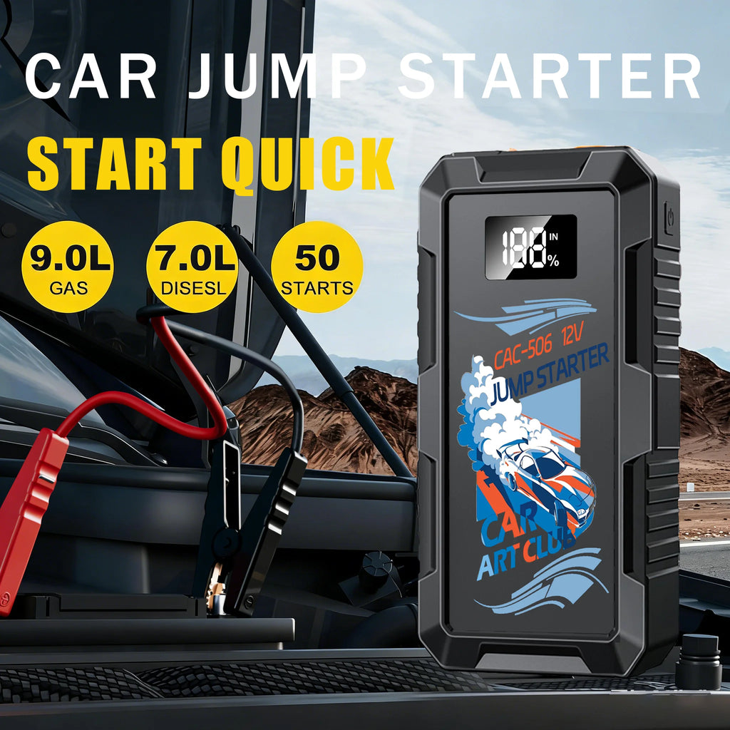 CAR ART CLUB 6000A Portable Jump Starter, 12V Battery Booster, Emergency Power for 9L Gas 7L Diesel Engine SUV Truck
