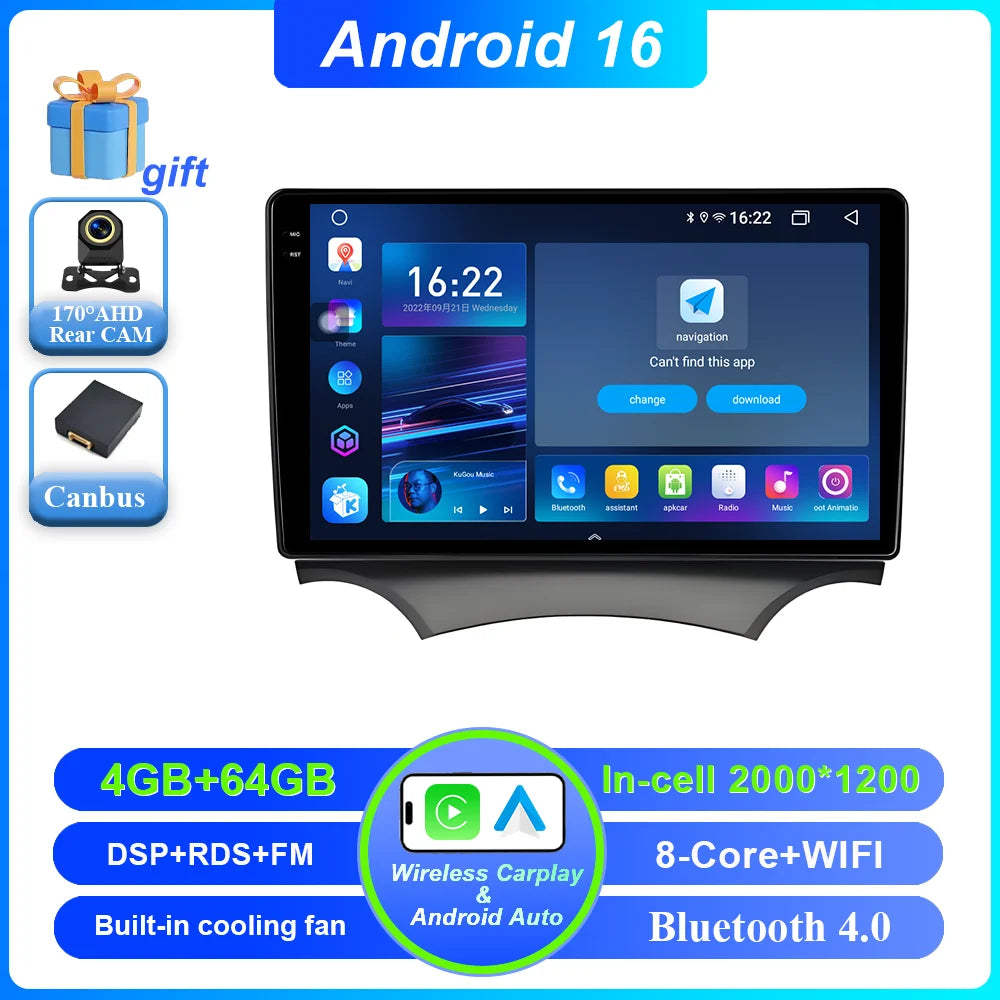 Android 16 Carplay For Ford Ka 2008 - 2014 Auto Radio Stereo Car Multimedia Video Player GPS Navigation QLED Touch Screen 4G DSP CM World
