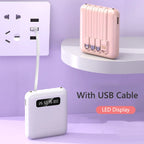 20000mAh Power Bank With Cable LED Digital Portable External Battery Pack for iPhone 16 15 Samsung Xiaomi Huawei Mini Powerbank