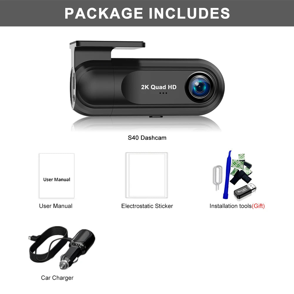 2K 2560*1440P Dash Cam WIFI GPS Car DVR Camera Video Drive Recorder Dashcam Registrar Black Box 24 Hour Monitoring Night Vision Car Mobile World