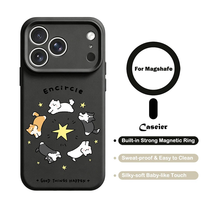 Cartoon Dog Star Magnetic Phone Case For iPhone 16 18 17 Pro Max 15 Pro Cases For iPhone 16 15 14 13 12 Pro Max MagSafe Cover