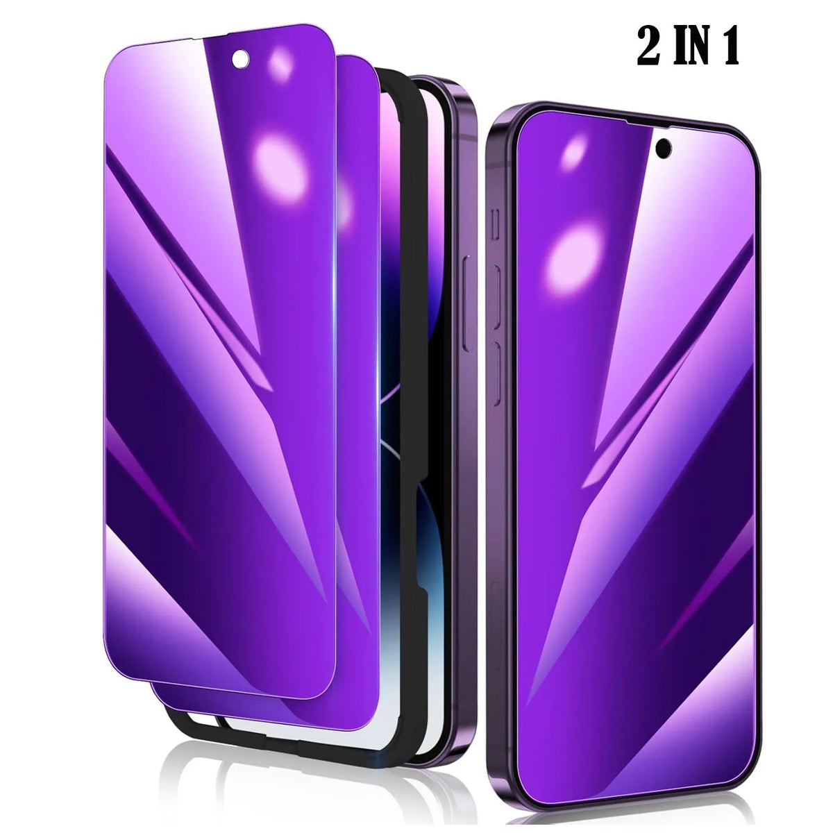 2 Pack Compatible for iPhone 16 15 14 13 12 11 Pro Max Privacy Screen Protector, Purple 9H Tempered Glass Film, Anti Blue Light