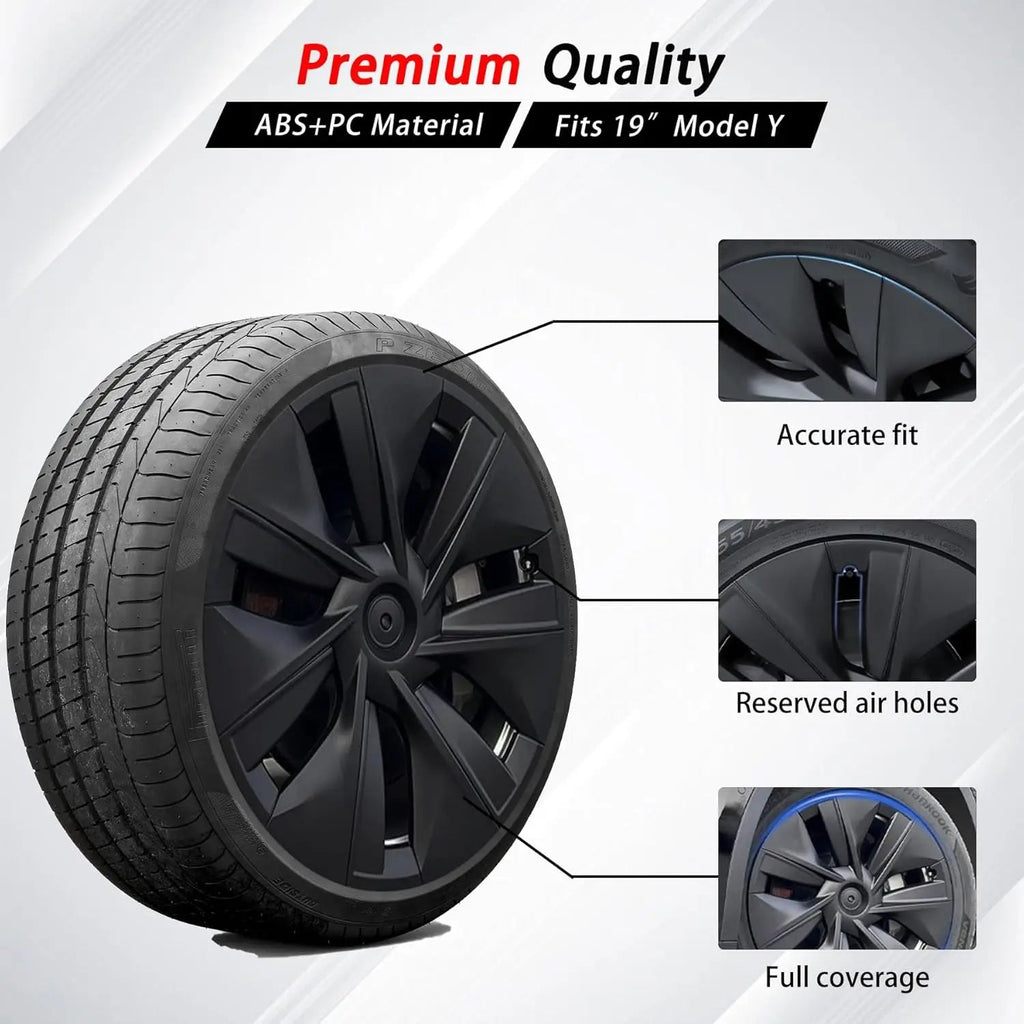 Wheel Covers 19 Inch for Tesla Model Y 2024 Hubcaps Compatible Tesla Model Y Accessories 2024 2023 2022 2021 4 Pcs Rim Protector CM World