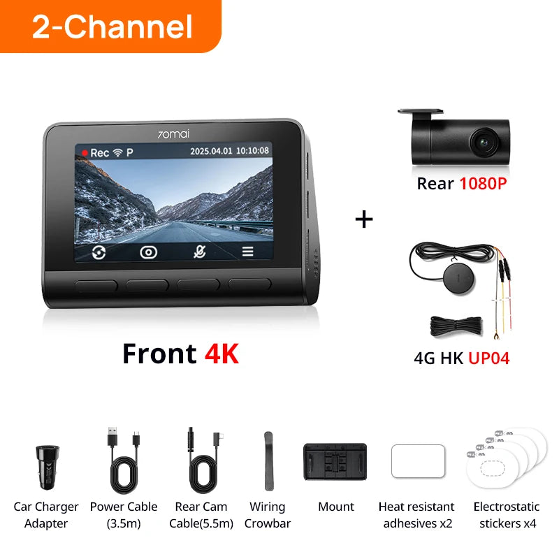 70mai Dash Cam 4K A810S HDR IMX678 Supercapacitor 4G LTE Remote Control Wi-Fi 6 Voice Control GPS ADAS Car Camera 70mai A810S Car Mobile World