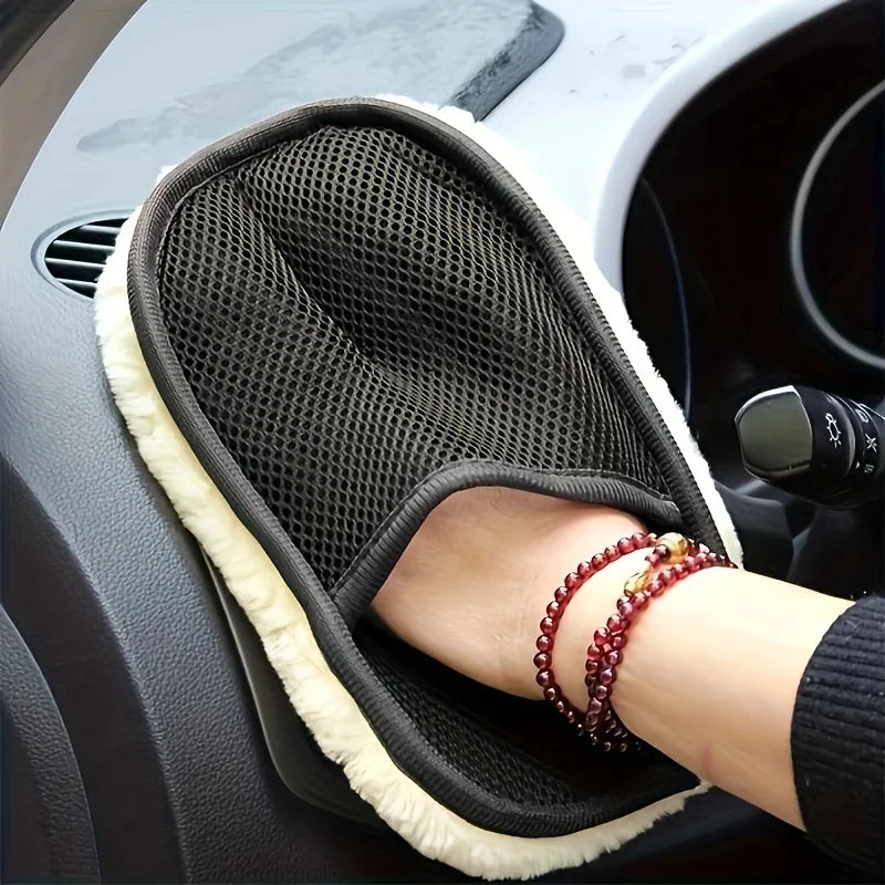 Microfiber Wool Car Wash Mitt, Lint-Free Scratch-Free Glove for Auto Detailing, Cleaning & Waxing, Thick Absorbent Car Care Tool