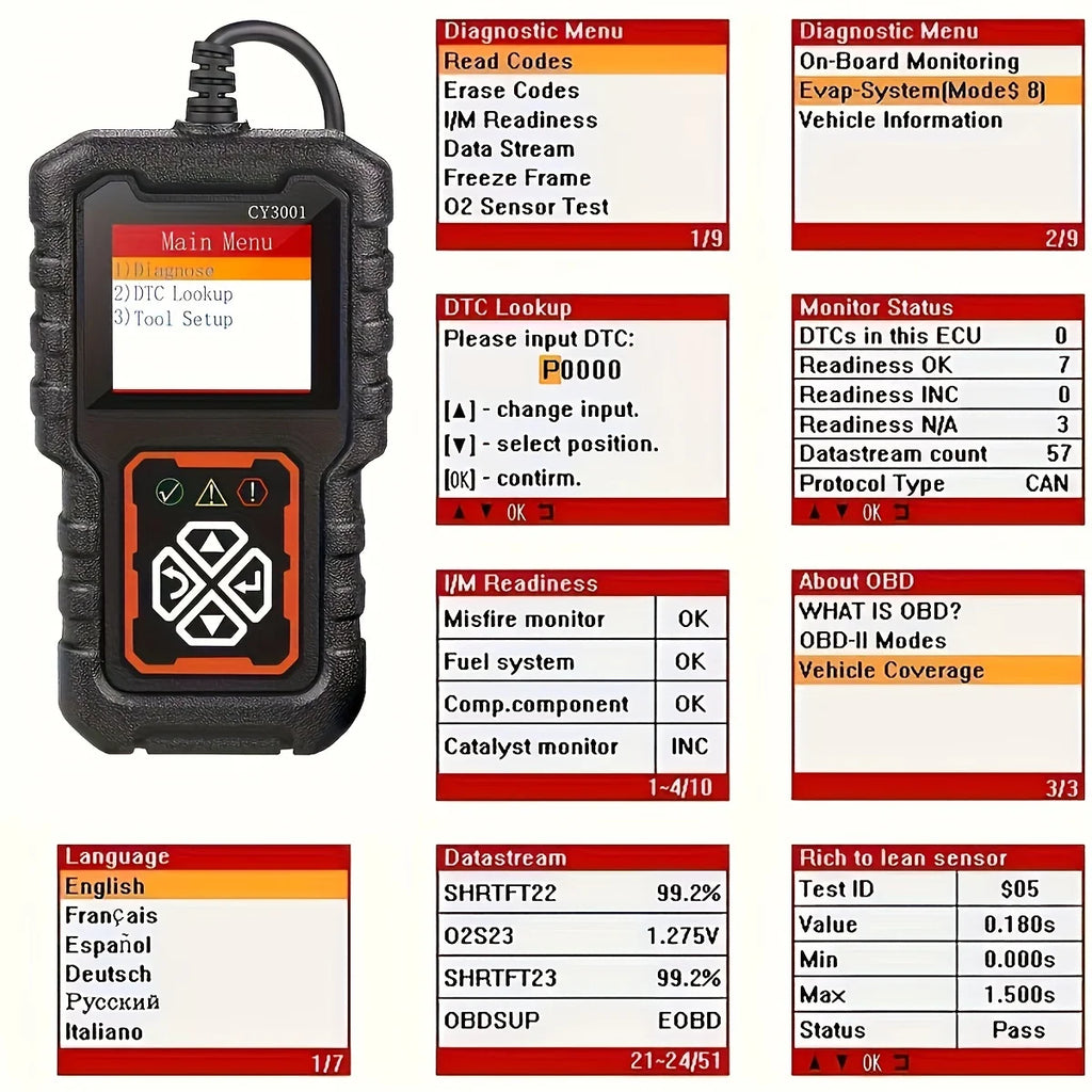 Car OBD2 Scanner Diagnostic Tool Code Reader, Car Voltage Tester Engine Fault Code Scanner, Charging Tester Diagnostic cy3001B Car Mobile World