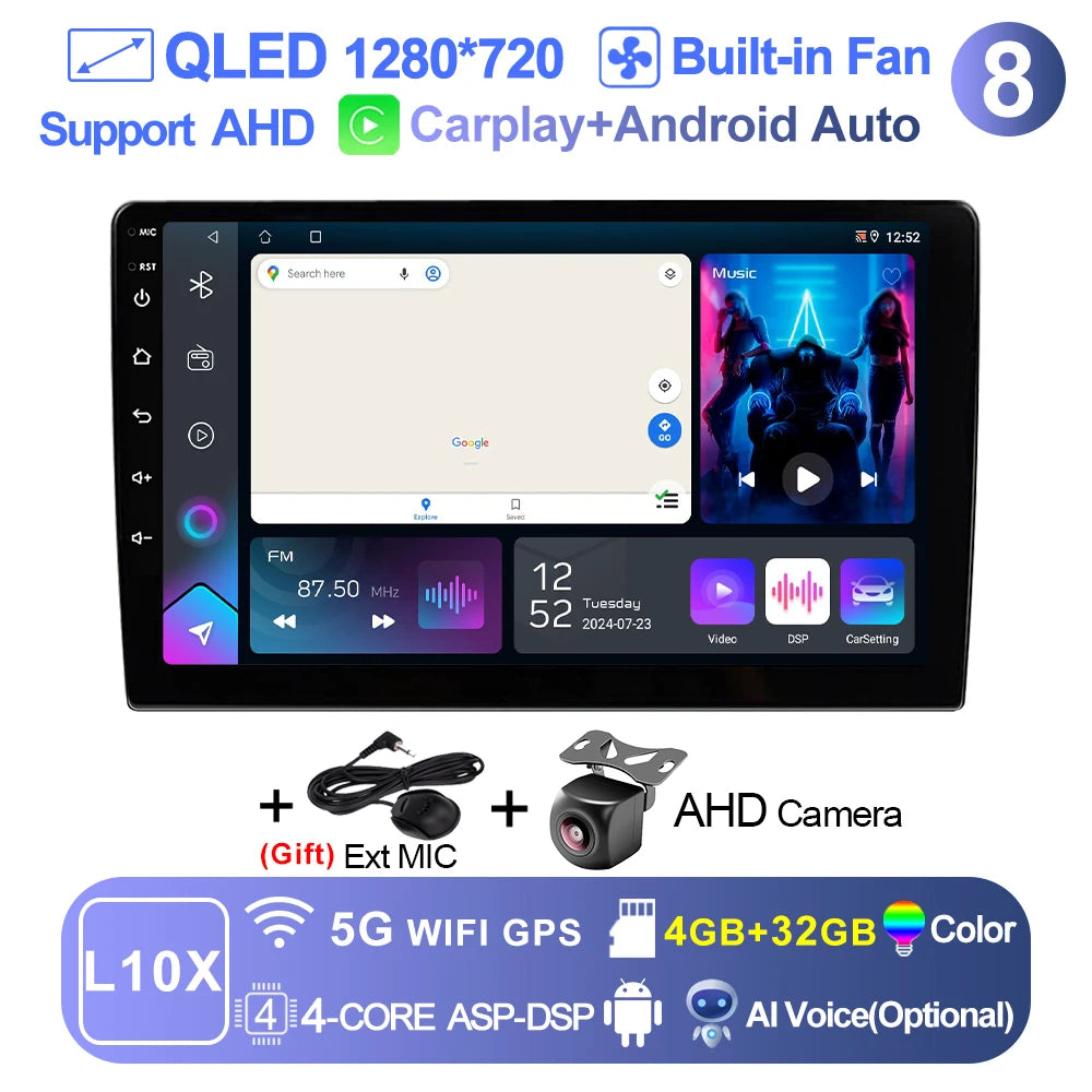 LEHX 9 inch Wireless Carplay 2din Android 15 Car Radio Multimedia Video Player Universal GPS Navigation 4G WiFi  AutoRadio CM World