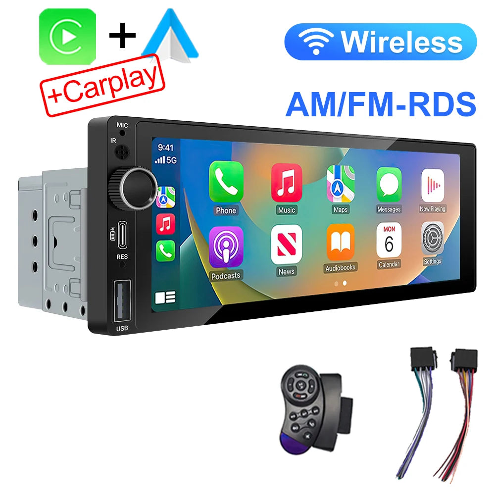 IPS 6.9 Inch 1Din Wireless Or wired Carplay Android Auto Car Radio Multimedia MP5 Player 1 Din DVD Bluetooth Stereo USB Charging CM World