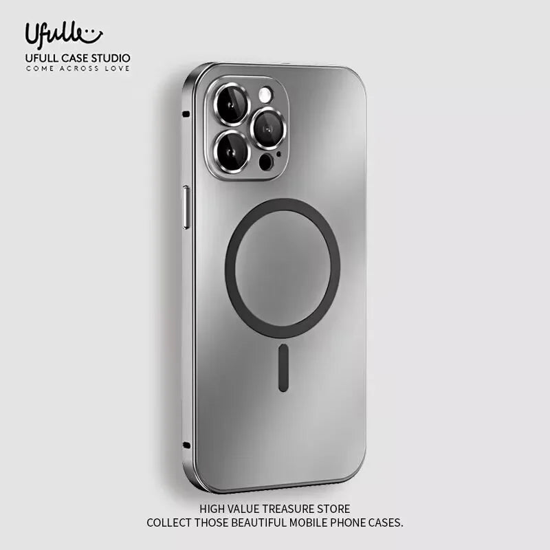 Aluminum Metal Frame Magnetic Case For iPhone 13 12 14 15 16 17 Pro Max For Magsafe Wireless Charging Lens Film PC Back Panel