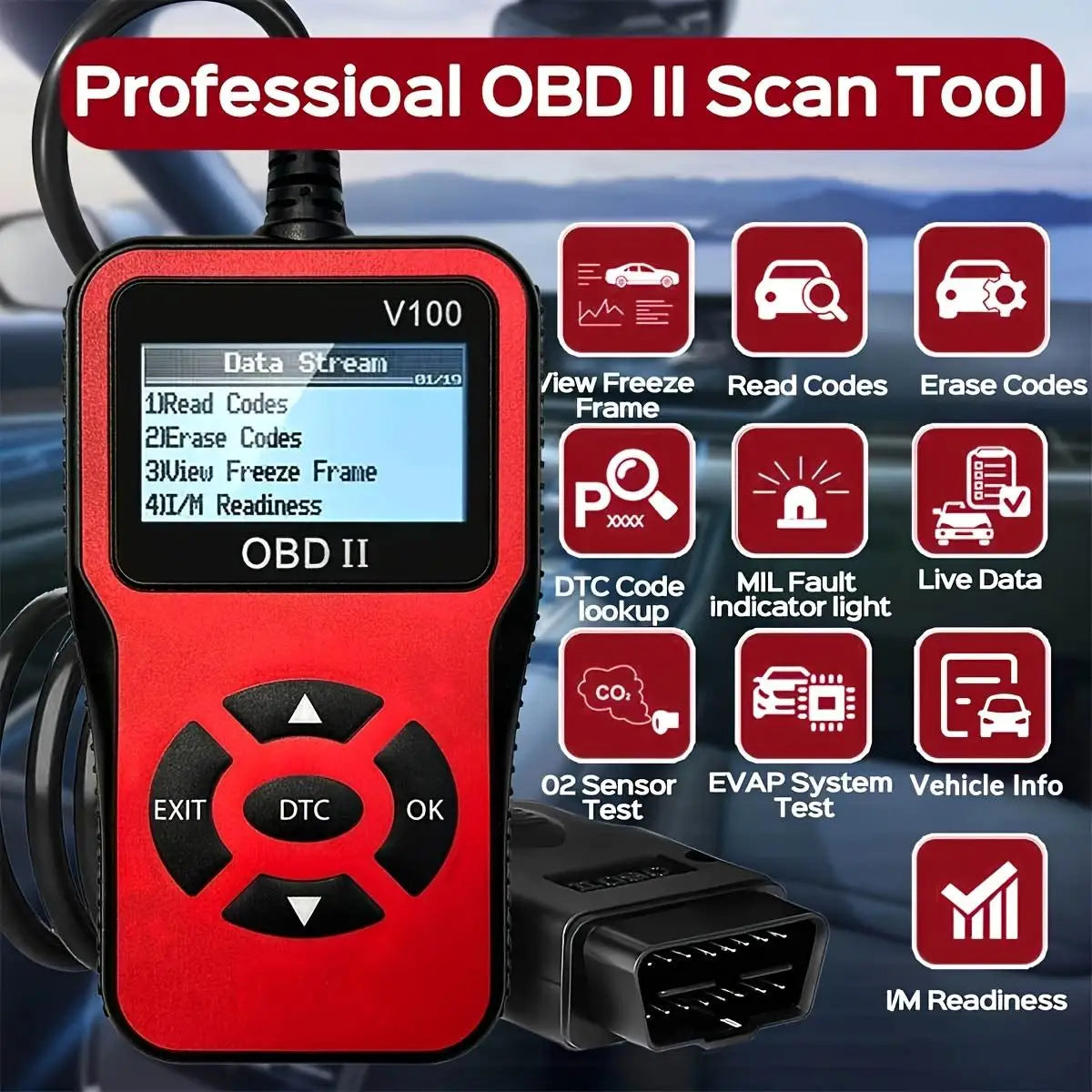 1pc V100 Professional OBD2 Scanner, Engine Fault Code Reader, Diagnostic Scan Tool for OBD II Protocol Cars Since 1996 Car Mobile World