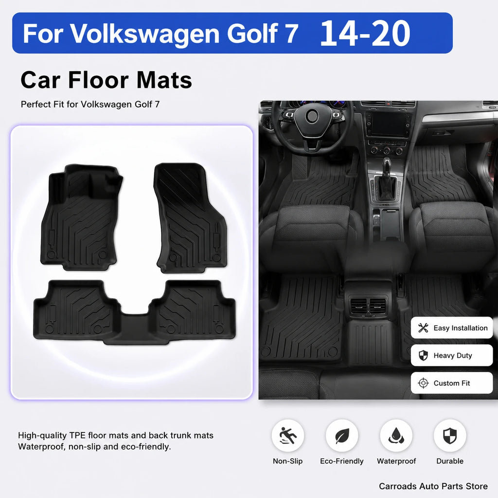 For 14-20 Volkswagen Golf 7 Floor Mats Waterproof Non-slip Eco-friendly TPE Car Floor Mats Back Trunk Mats