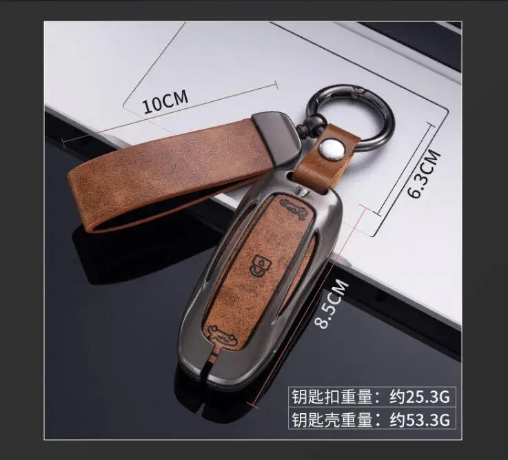 Car Zinc Alloy Leather Key Case Cover Holder For Tesla Model 3 Model S Model Y Model X Protector Keychain Interior Accessories