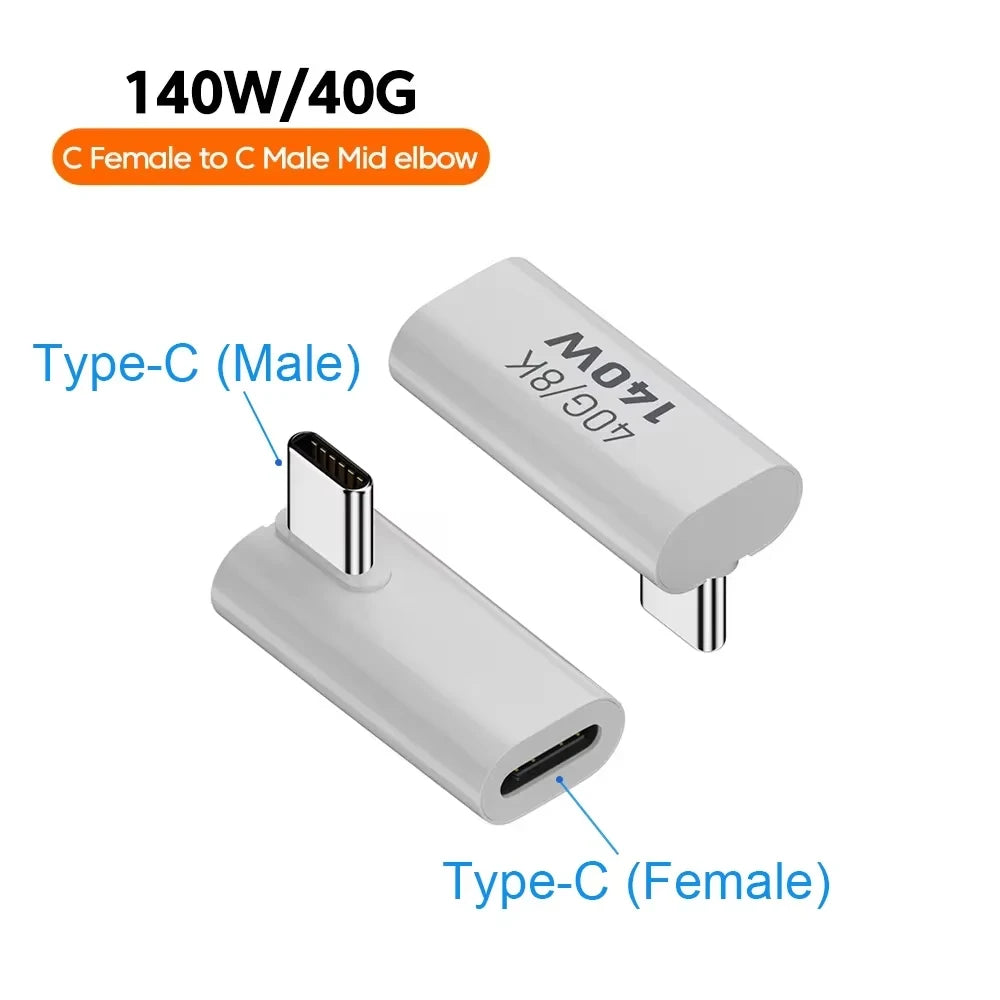 NNBILI 140W 40Gbps OTG Type C Adapter 90 Degree USB C to Type C Fast Charging USB3.1 Data Transfer Adapter For iPhone 15 Macbook