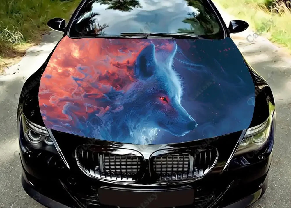 Brightly Colored Wolf Car Hood Decal Stickers Wrap Vinyl Film Engine Cover Decals Sticker Car Hood Protective Film