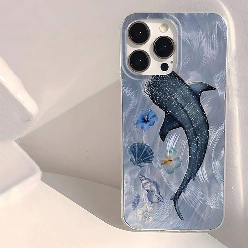 Ocean Shark Whale Design Phone Case For iPhone 17 16 11 13 14 15 12 Pro Max 7 8 14 15 Plus X XS SE 16E Shockproof Bumper Cover﻿