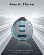Anker USB-C Car Charger,2C1A iPhone 16 Car Charger, 67W 3-Port Compact Fast Charger, 335 Car Adapter with PIQ 3.0 for iPhone Car Mobile World