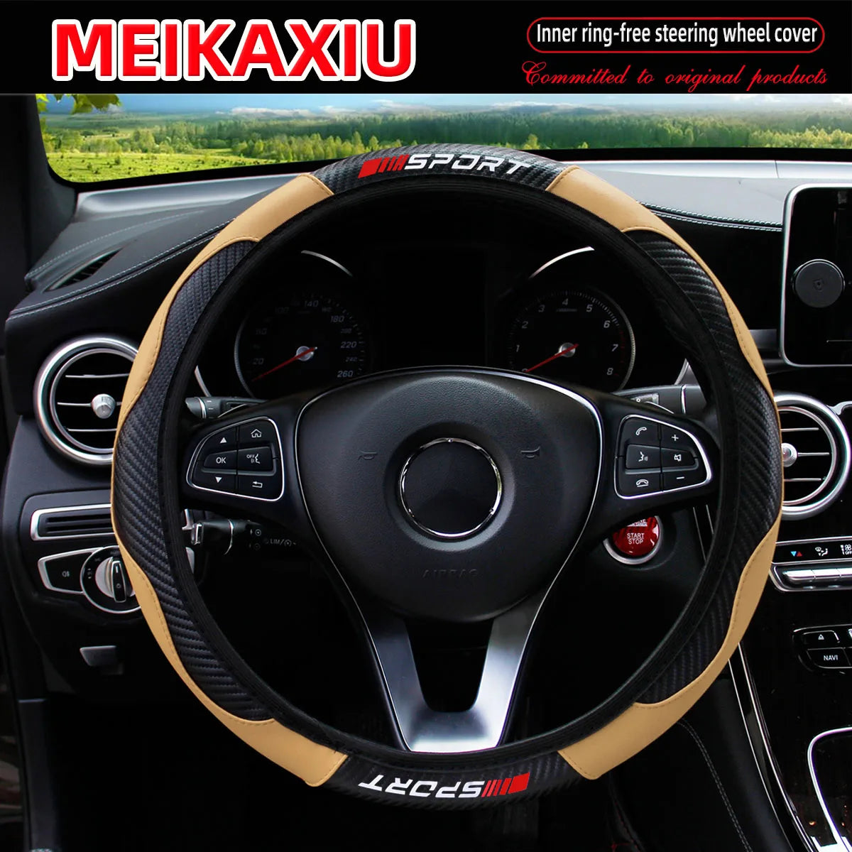 Red Carbon Fiber Stretchable Sports Style Steering Wheel Cover Car Interior Accessory for Women Free SPORRT Car Inner Tube