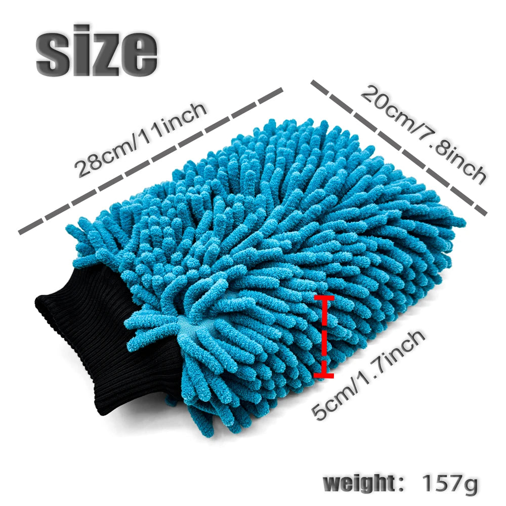 AUTOBRIGHT Oversized Double Sided Chenille Car Wash Mitt Red Blue Yellow Ultra Soft Professional Tool DIY Car Exterior Cleaning CM World