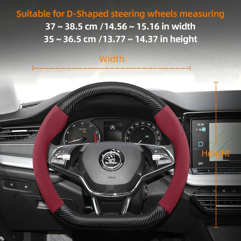 Suitable for Skoda Suede Matte Carbon Fiber Texture Steering Wheel Cover Suitable for Octavia 2 3 A7 1 Superb Roomster A5 Rapid Karoq Yeti Spaceback Fabia Monte Carlo Mk3 Accessories CM World