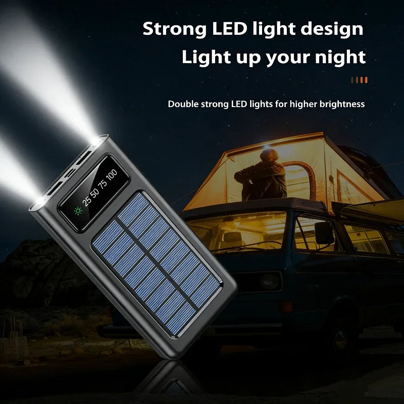 20000mAh Power Bank Portable Charger with 4 Built-in Cables Digital Display LED Flashlight Fast Charging Battery Pack