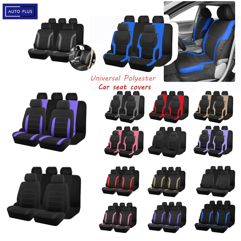 AUTO PLUS Sports Universal Polyester Car Seat Cover Set Fit Most Car Plain Fabric Bicolor Stylish Car Accessories Seat Protector CM World