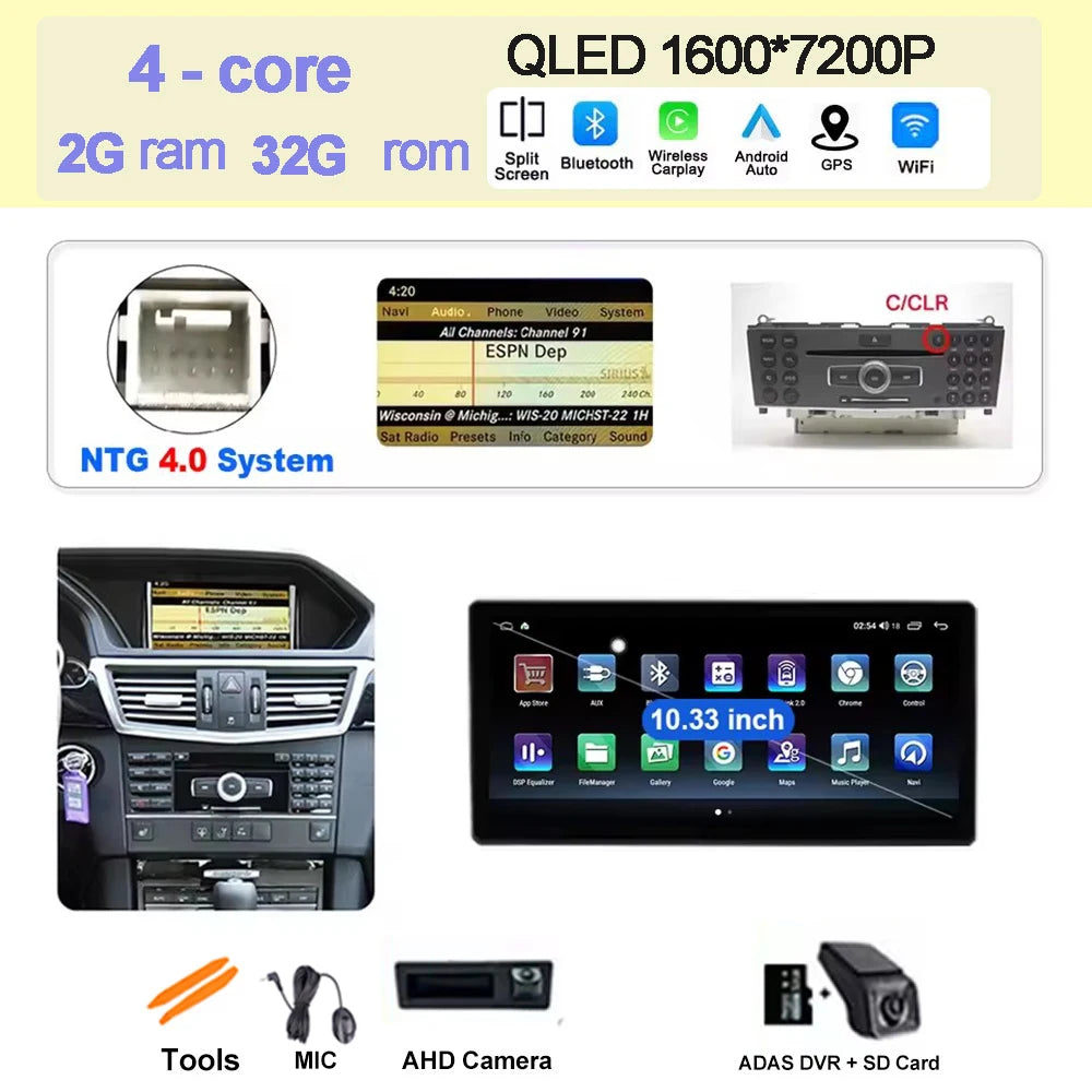 Wireless Carplay Car Radio Multimedia For Mercedes Benz E Class W212 2009 - 2016 QLED Screen 4G Android 15 Auto Accessories Ster CM World