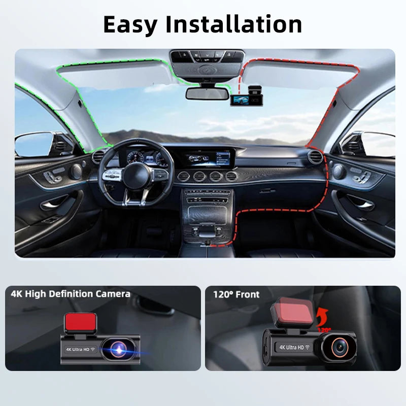 ACCEO Dash Cam WIFI GPS Mini CAR DVR Front 4K And Rear 1080P Dual Lens Black Box Room Camera Night Vision 24H Parking Monitor Car Mobile World