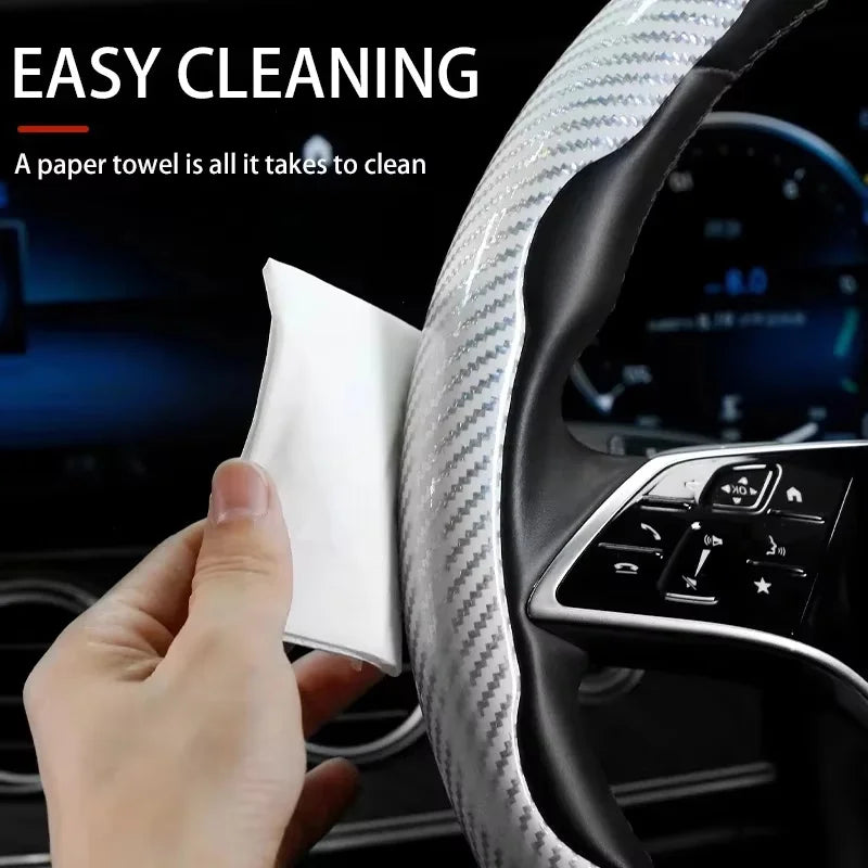1/2PCS Laser Carbon Fiber Silicone Car Steering Wheel Cover 1K Micro Fiber Leather PVC Wheel Booster Cover Non-Slip Universal