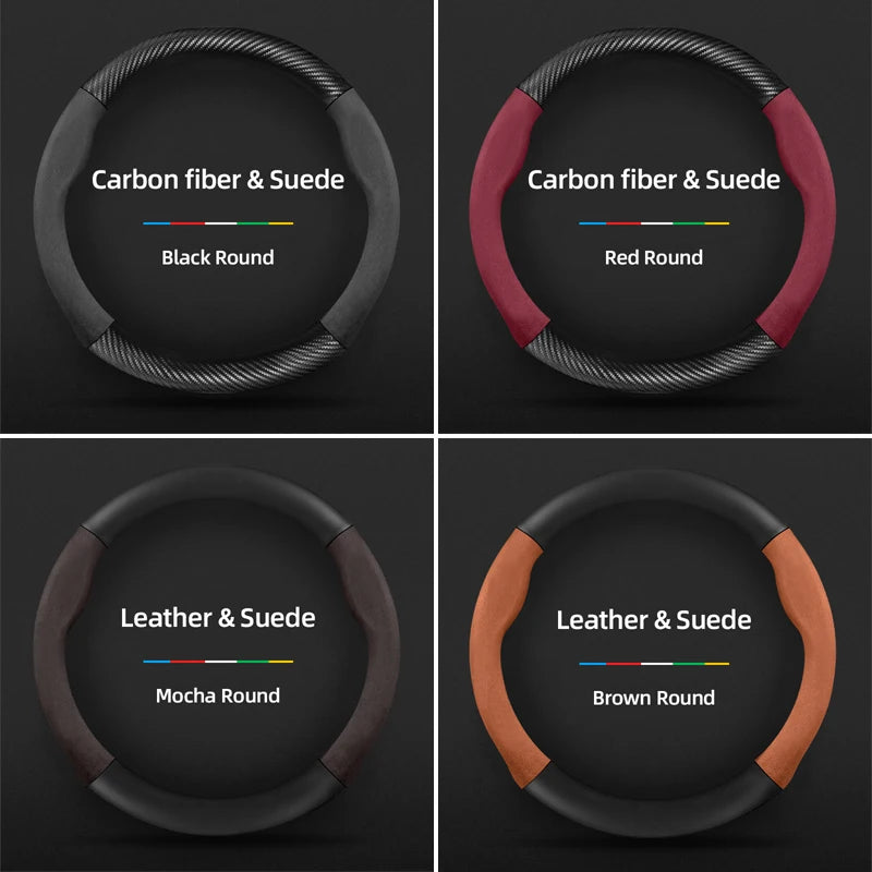 Suitable for Skoda Suede Matte Carbon Fiber Texture Steering Wheel Cover Suitable for Octavia 2 3 A7 1 Superb Roomster A5 Rapid Karoq Yeti Spaceback Fabia Monte Carlo Mk3 Accessories CM World