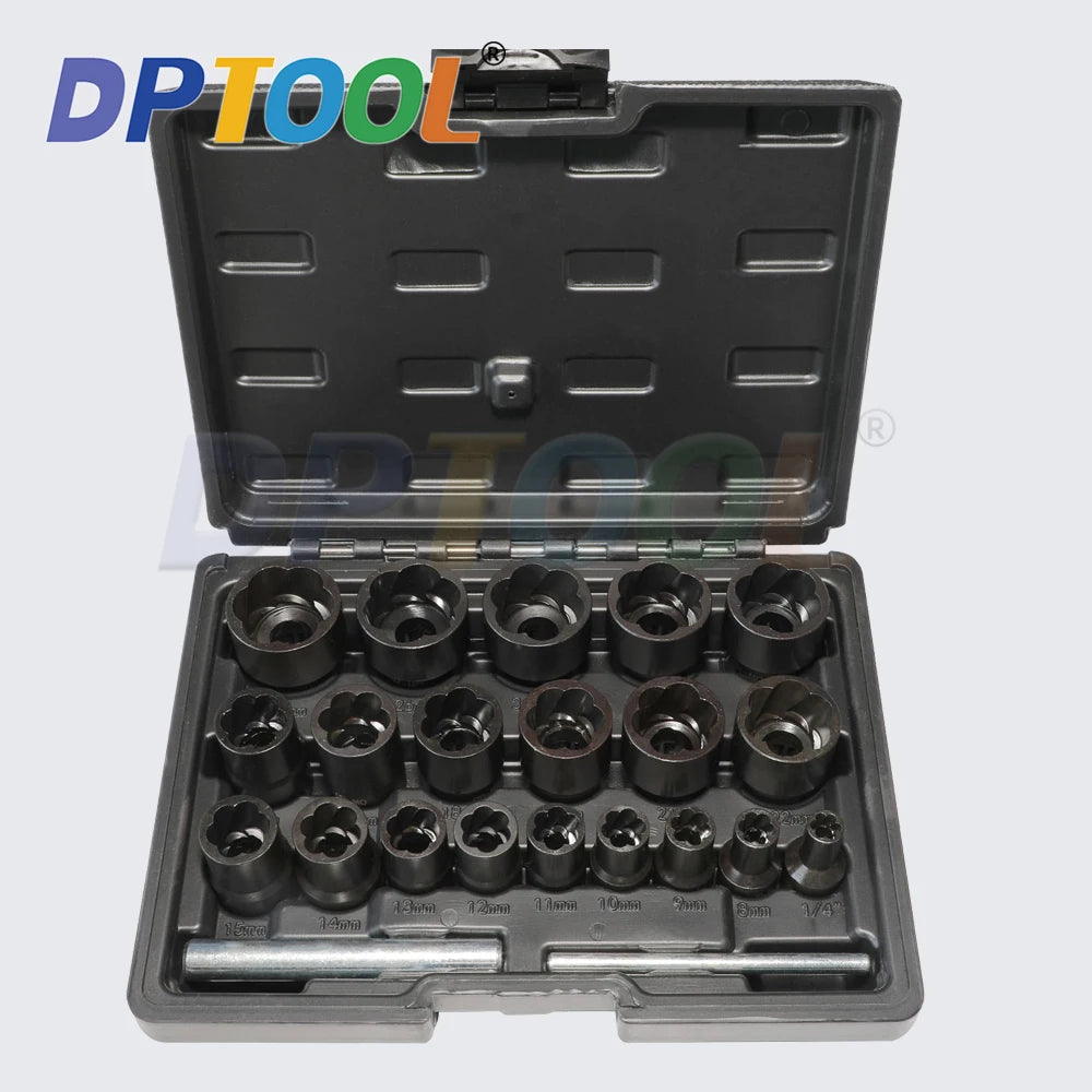 22 Piece Twist Broken Damaged Bolt and Nut Extractor Set 1/2" and 3/8" Drive Impact Lug Nut Remover Socket Tool CM World