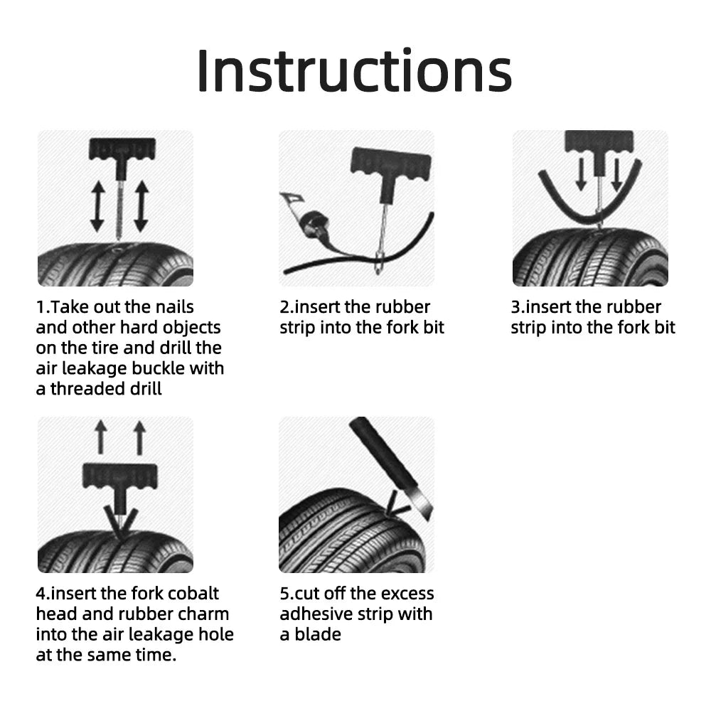 Car Tire Repair Kit Studding Tool with Rubber Strips Tool Puncture Plug Tool Set Glue Free Auto Motorcycle Repair Tire Film Nail CM World