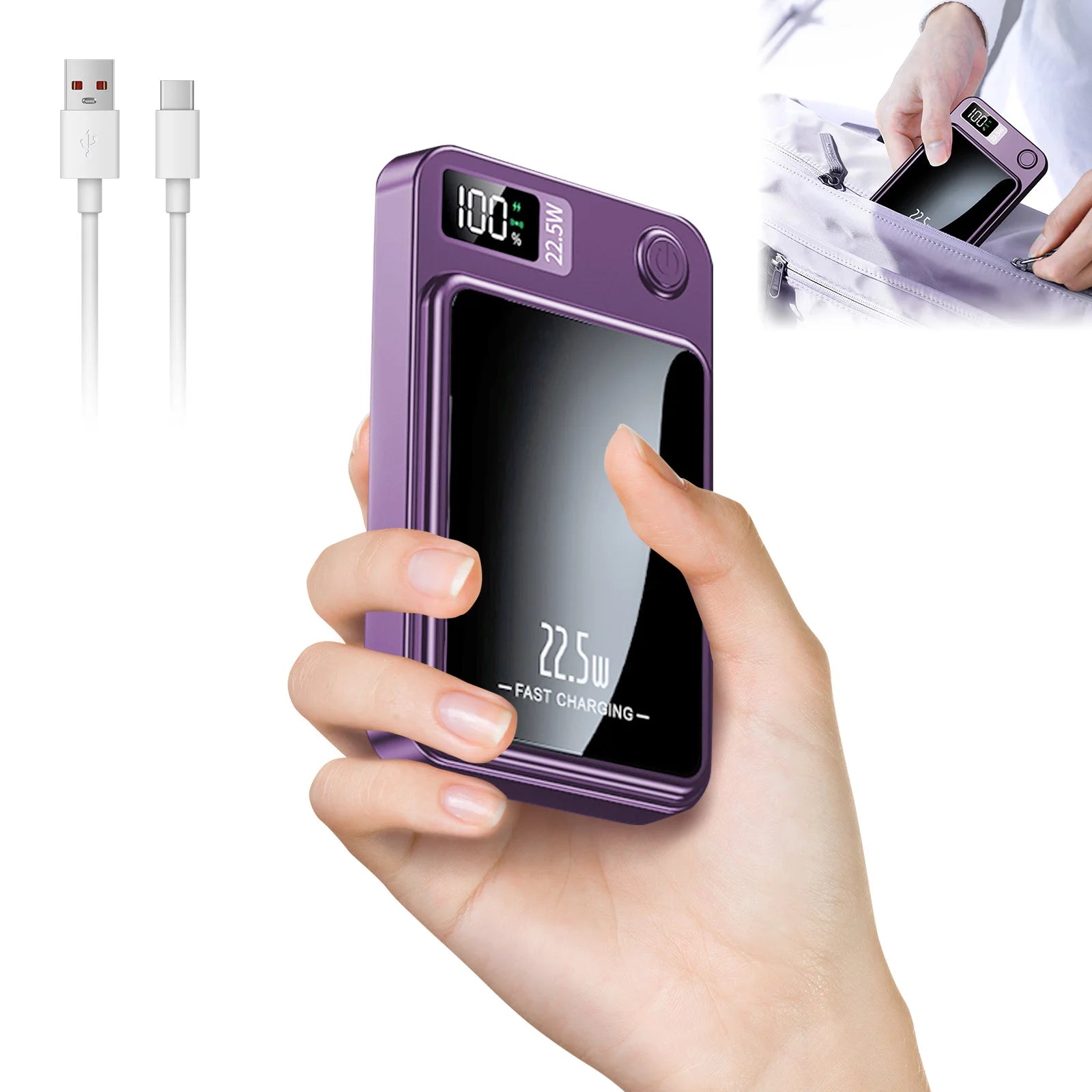 Wireless Power Bank 2-in-1 Magnetic 10000mAh Portable Charger Fast Charging 22.5W LED Power Display For Iphone Xiaomi Samsung Car Mobile World