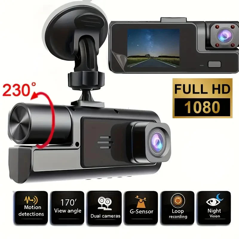 Car Dvr HD 1080P Dash Cam 3Lens Front Inside Rear Wide Angle Loop Recording Night Vision G-sensor Camera Vehicle Accessories