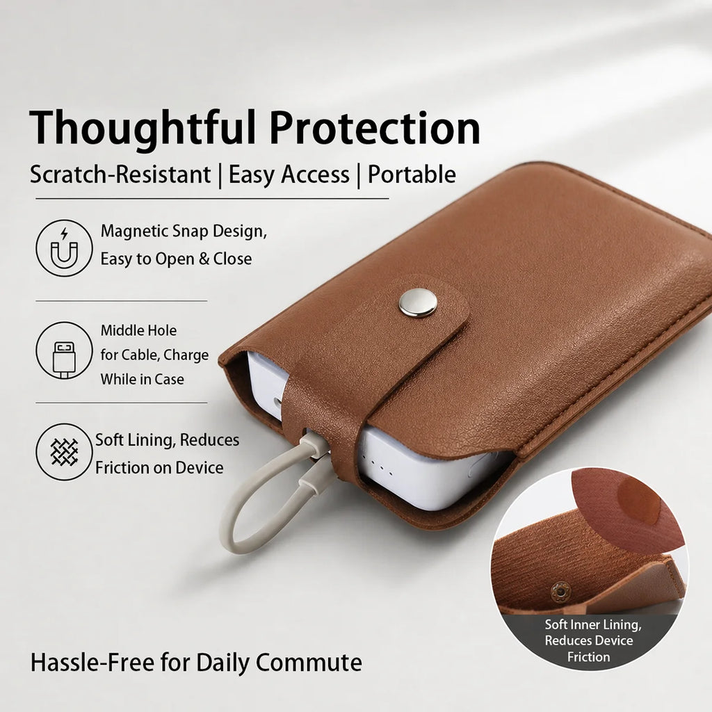 PU Leather Protective Case for Xiaomi Magnetic Power Bank 10000mAh 33W Dustproof Cover WPB1007MI External Battery Bag for Travel