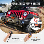 SucceBuy 13500lbs Electric Winch with 3/8in 80ft Synthetic Rope Wireless Truck Winch IP55 Waterproof for Towing Road SUV Jeep CM World
