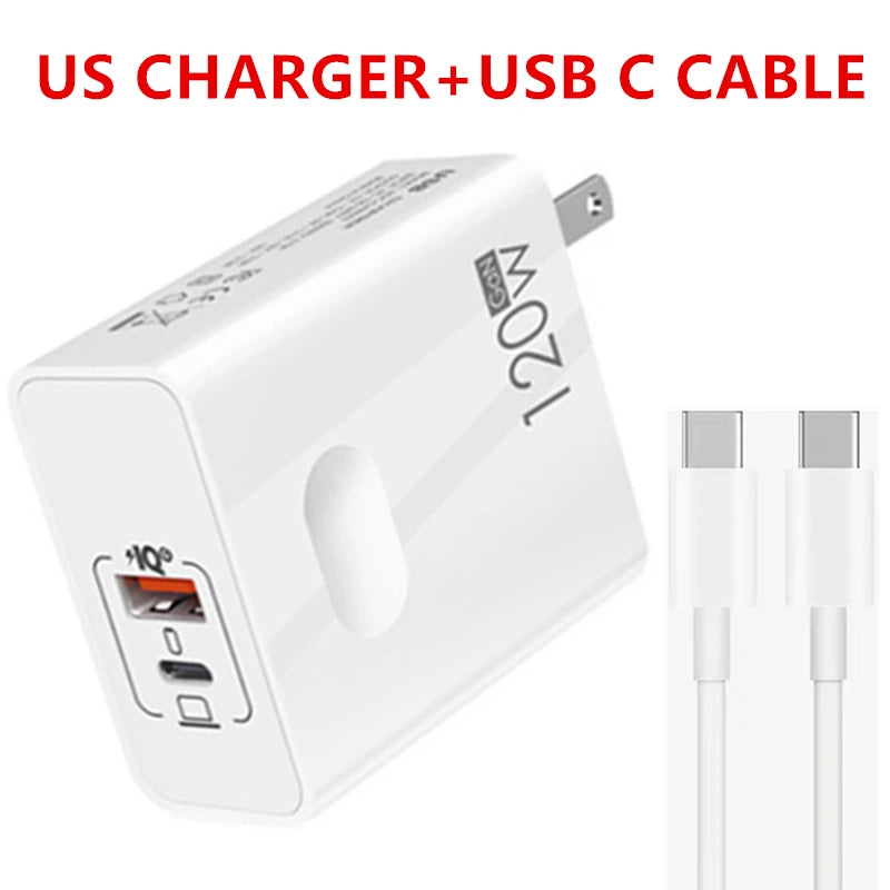 120W Fast Charger USB Type C PD Cable Fast Charging Quick Charge 3.0 Adapter For iPhone Xiaomi Samsung Oneplus Pixel Cellphones Car Mobile World