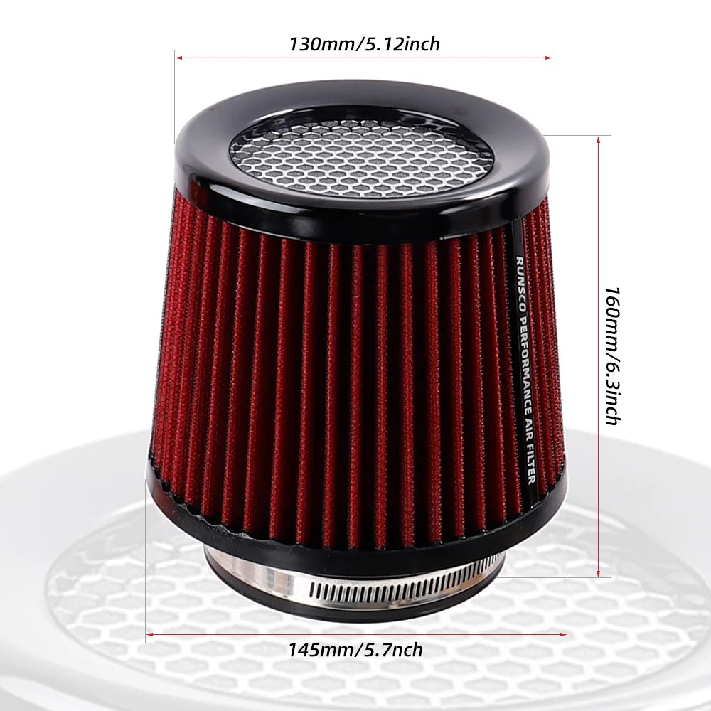 76MM 89MM 101MM High Flow Cold Cone Air Intake Filter 2.5inch 3inch 3.5inch Universal Car Air Filter Modification for Race Car CM World