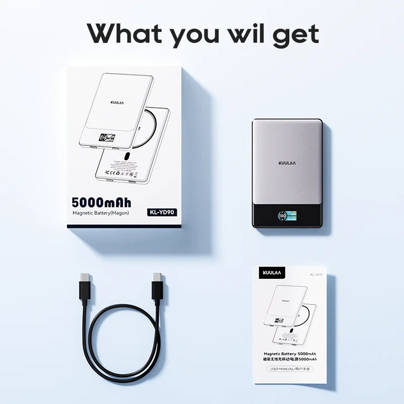 KUULAA Qi2 Magnetic Power Bank 5000mah 15W Wireless Charging 22.5W Wired Charge Qi2-Certified for iPhone 17 16 15 14 13 Pro Max Car Mobile World