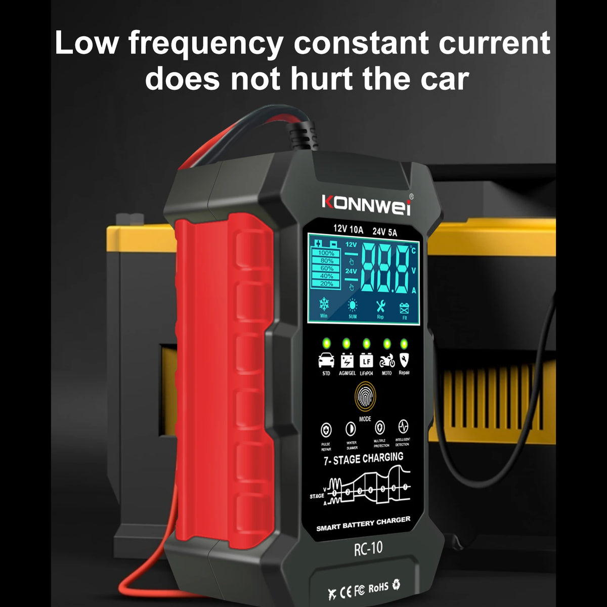 2026 New KONNWEI RC-10 Car Quick Battery Charger 12V 10A 24V 5A Pulse Repair Tool for Car Truck Lead Acid AGM Battery Maintainer