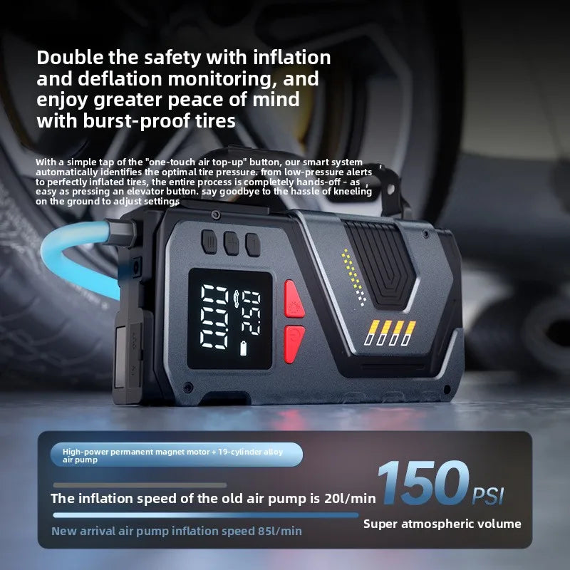 Car Jump Starter For 12V Petrol Diesel Cars With 150PSI Air Pump/Light/Pressure Gauge,Portable Booster Jump Starter