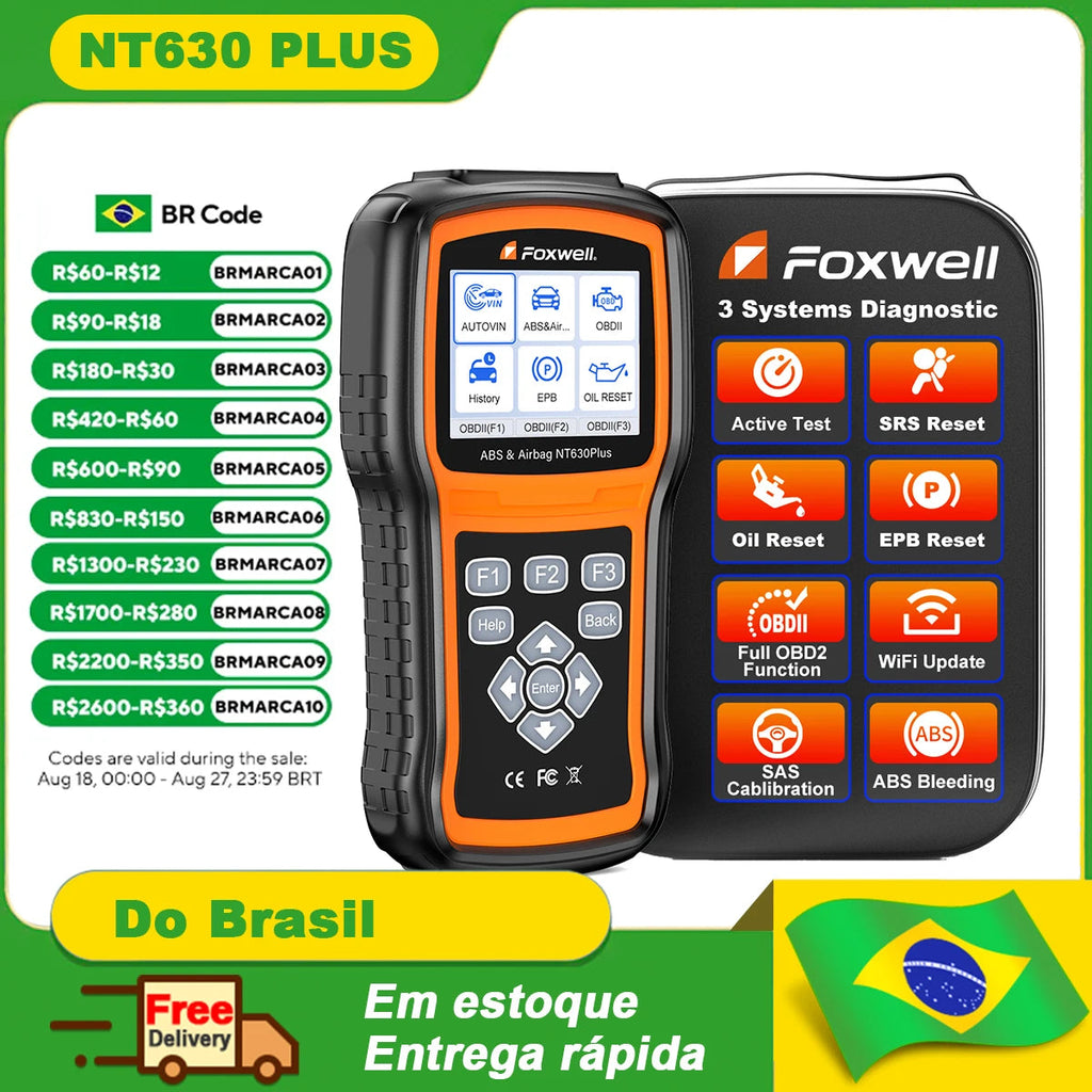 FOXWELL NT630 Plus OBD2 Automotive Scanner Engine Check ABS SRS EPB OIL SAS Calibration OBD2 Code Reader Car Diagnostic Tool Car Mobile World