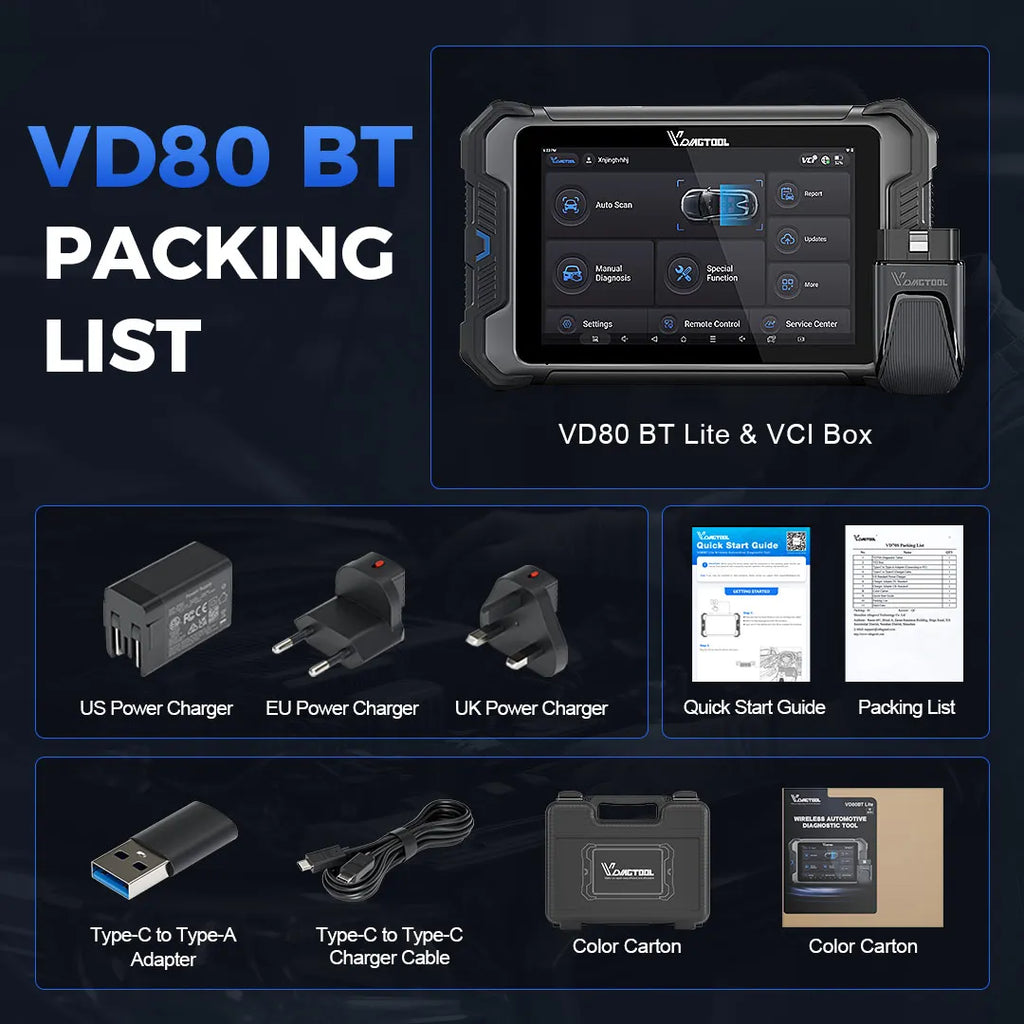 VDIAGTOOL VD80BT Car Diagnostic Tool Automotive OBD2 Scanner with Topology Map 42+ Reset ECU Coding Active Test FCA/CAN FD/DOIP
