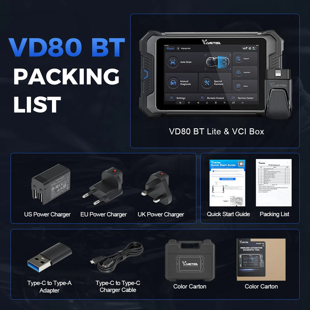 VDIAGTOOL VD80BT Car Diagnostic Tool Automotive OBD2 Scanner with Topology Map 42+ Reset ECU Coding Active Test FCA/CAN FD/DOIP