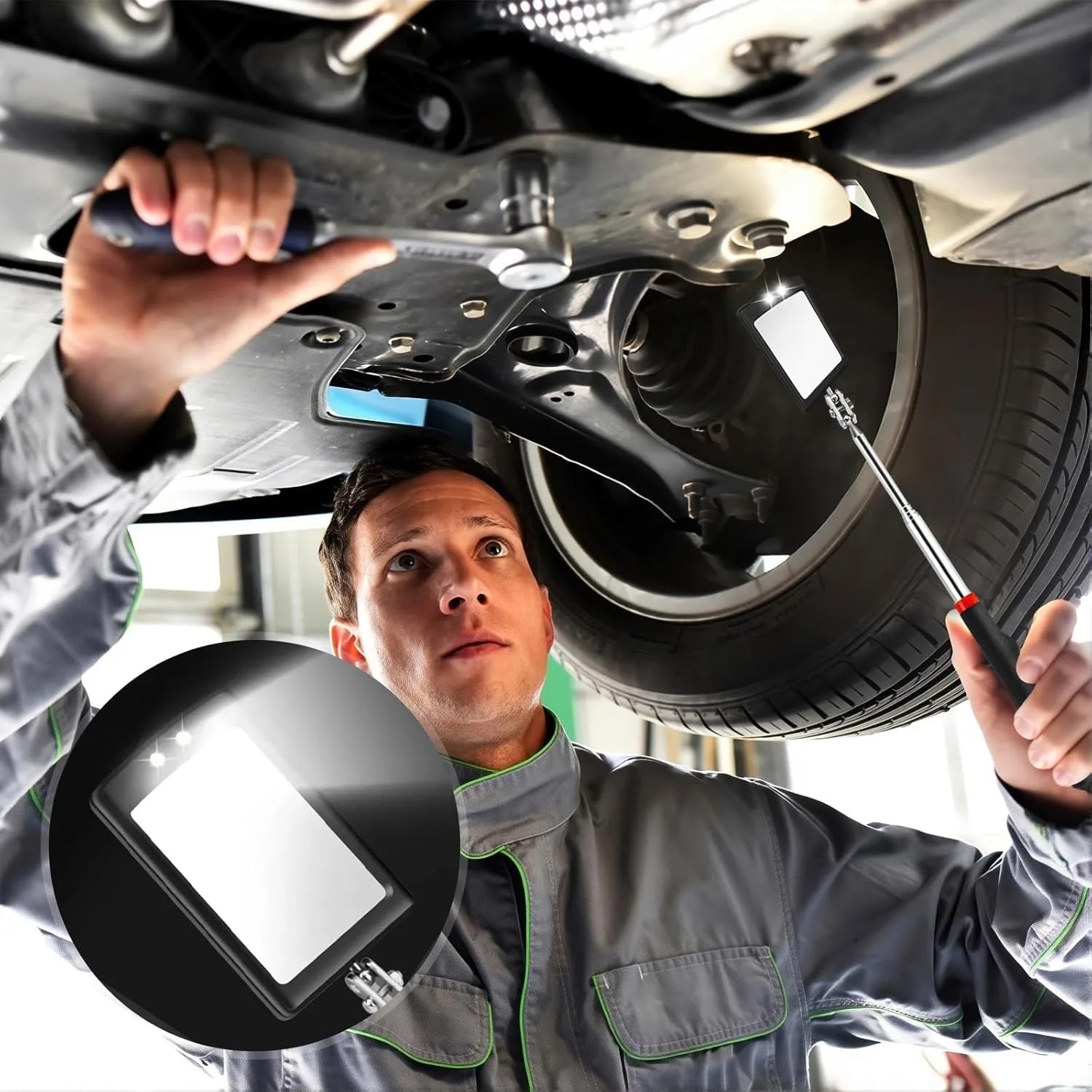 Car 360° Inspection Mirror LED Light Telescopic Inspection Mirror  for Check The Condition of Vehicle Automotive Repairs Tools CM World