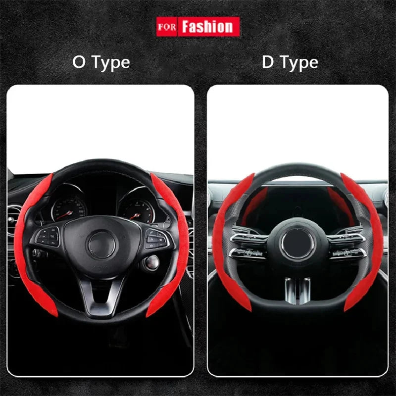 Suede 38CM Steering Wheel Booster Cover - Universal, Non-Slip, Interior Steer Protector, Decoration, Brown