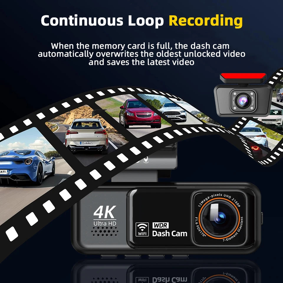 Acceo 4K Dashcam WIFI GPS CAR Video Recorder Dual Lens Support 2.5K Rear Camera Night Vision 24H Parking Monitoring Black Box Car Mobile World